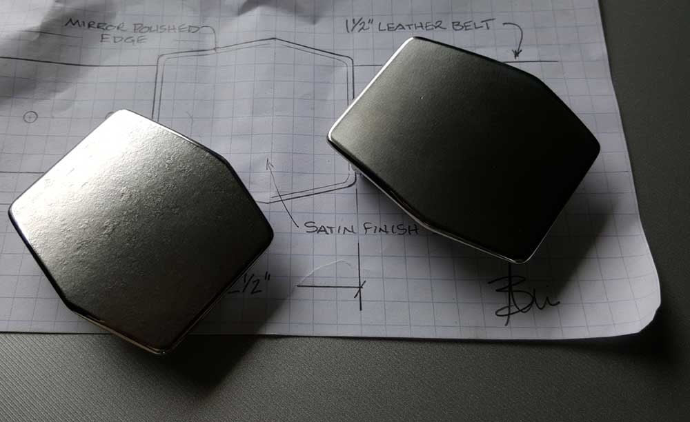 Belt Buckle, Geometric Shape, Custom Silver Hypoallergenic Stainless Steel Buckle, Signed by Aucoin for 1-1/2" Leather Belt for Jeans, Chino