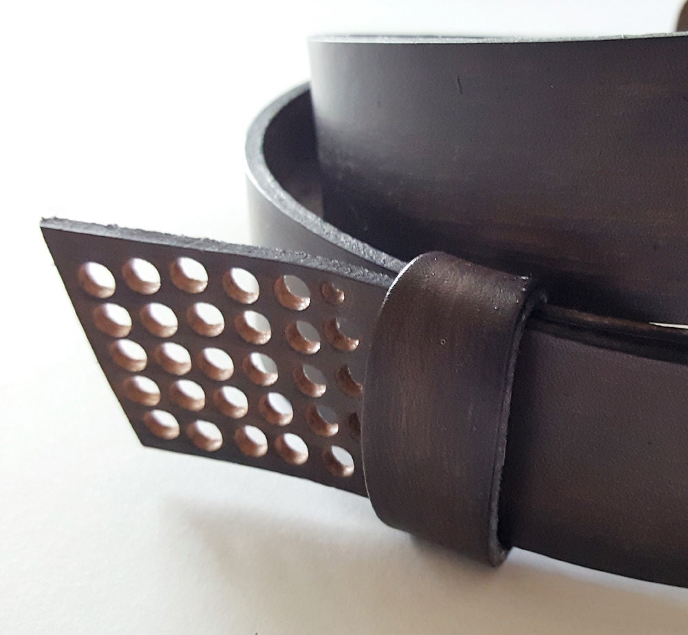 Handcrafted Canadian Belt & Buckle SET Hand Forged Polka Dot Belt Buckle w/ Hand Dyed Leather Slate Wood Grain Snap Belt for Jeans or Chinos