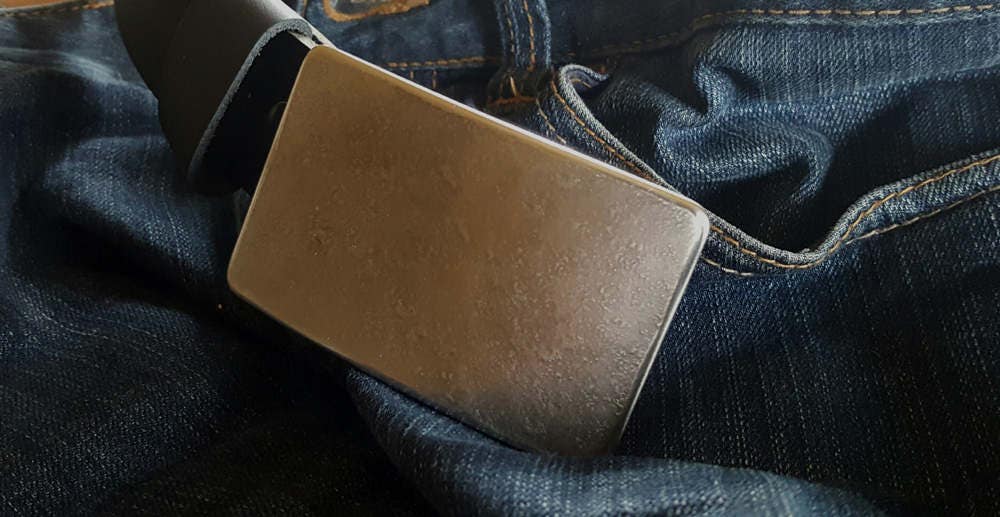 Natural Classic Silver Belt & Buckle Set for Blue Jeans Anvil Textured Stainless Steel Hypoallergenic Buckle with Leather Belt and Gift Bag