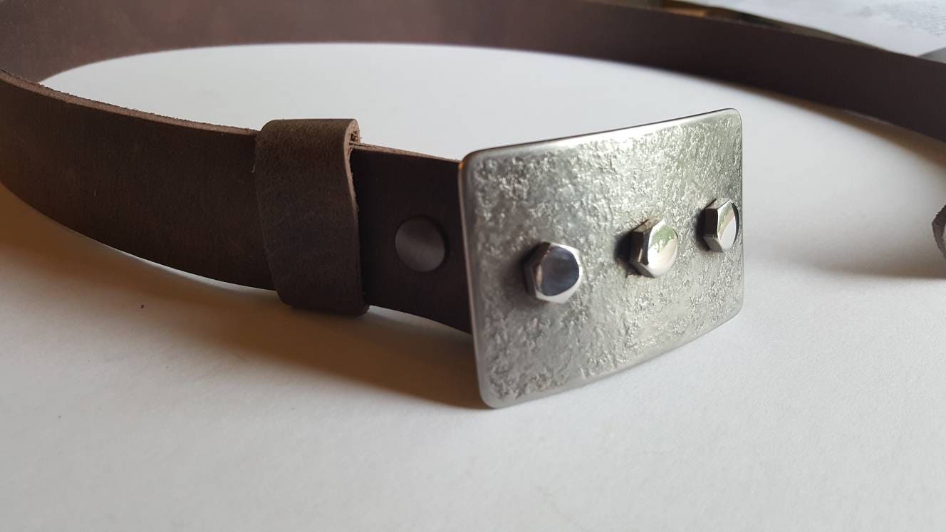 Industrial Belt Buckle Hex Head Solid Hand Forged Stainless Steel Buckle Accessory fits 1.5" Belt for Jeans & Workwear Boyfriend Gift