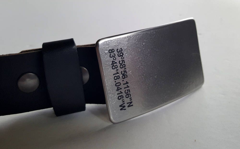 Personalized Belt & Buckle SET Customized Accessories Hypoallergenic Coordinate Belt Buckle w/ Oiled Buffalo 1-1/2" Leather Belt for Jeans