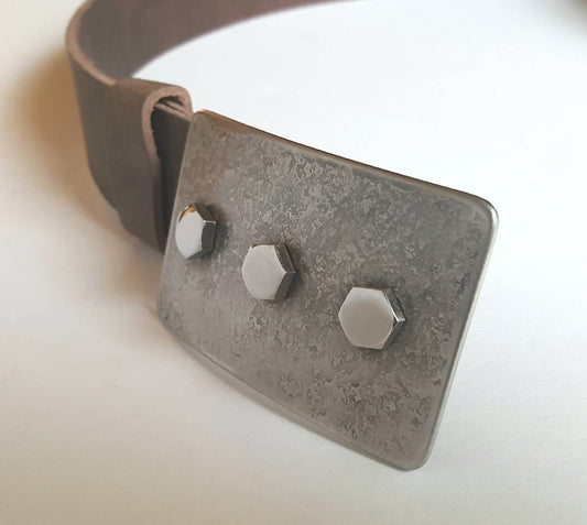 Industrial Belt Buckle Hex Head Solid Hand Forged Stainless Steel Buckle Accessory fits 1.5" Belt for Jeans & Workwear Boyfriend Gift