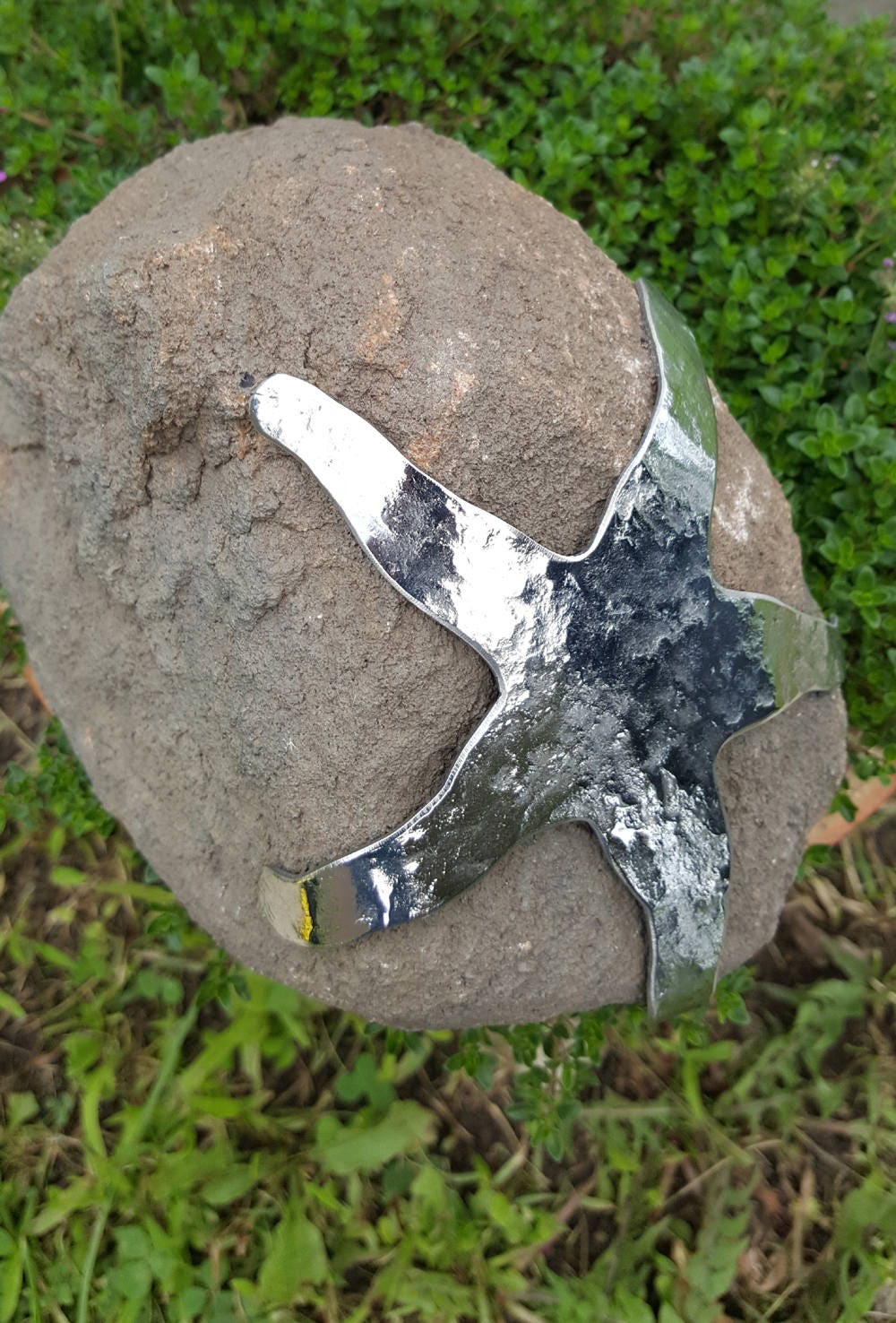 ROCK STAR Garden Decor Rock Garden Sculpture Door Stop Gardener's Gift Stainless Steel Starfish Beach Rock Hostess Gift Housewarming