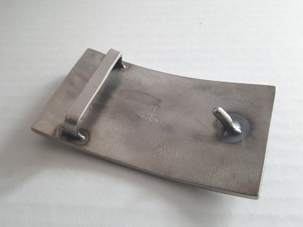 Belt & Buckle, Square Boy, Jean Buckle, Brushed Stainless Steel Buckle, Boyfriend Gift, Signed Original Belt Buckle for 1-1/2" Belt for Jean