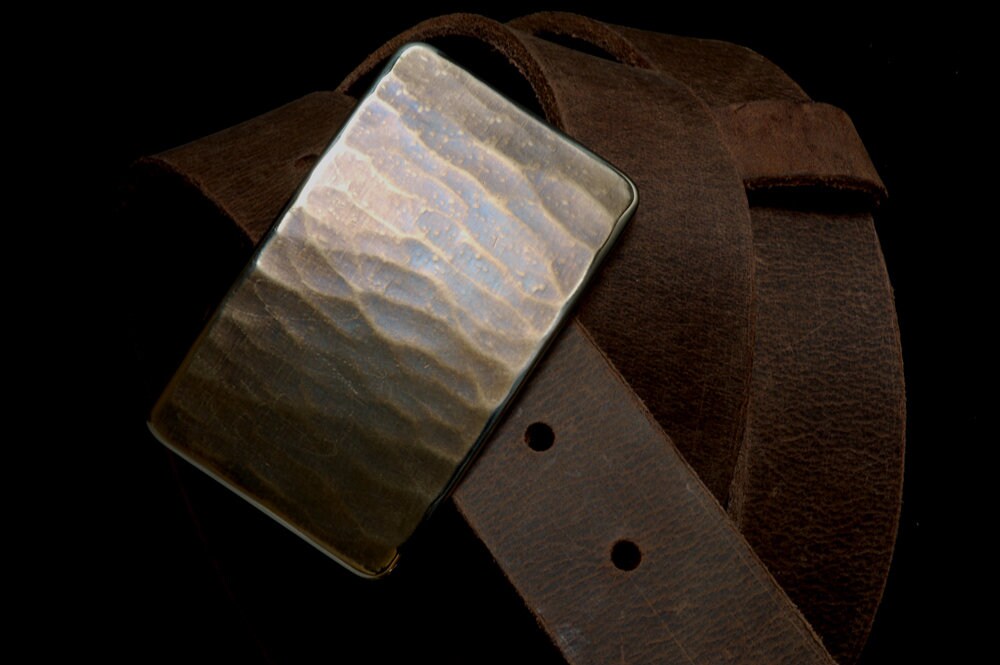 Belt Buckle, Men's Blue Jean Buckle, Hypoallergenic, Hand Forged, Woodgrain, Stainless Steel Belt Buckle fits 1-1/2" Belt for Blue Jeans