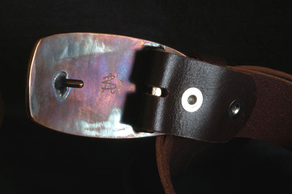 Blue Jean Belt and Buckle, Silver & Slate, Unisex Accessory Hand Forged Stainless Steel, Hypoallergenic Accessories, Buckle Fits 1.5" Belt