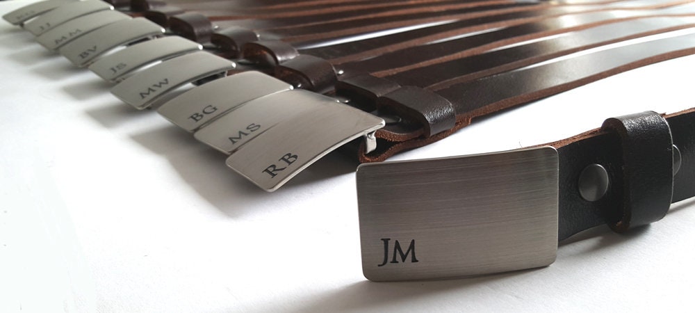 Monogrammed Buckle & Leather 1-1/2" Belt Set, Customized Gift, Buckle and Leather Belt Set, Bridal Set, Groom Groomsmen Gift, Keepsakes