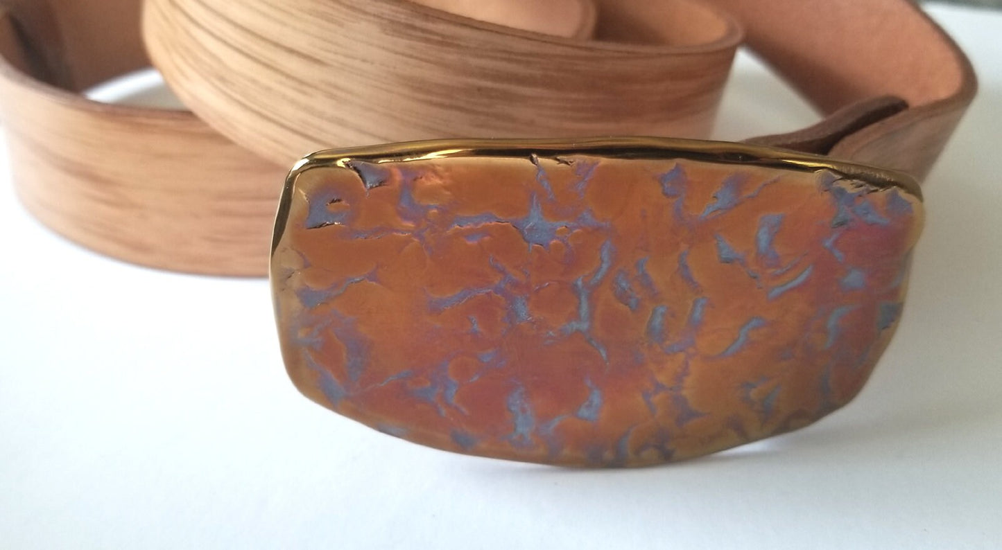 Handcrafted Orange Belt Buckle with Hand Dyed Belt, Hypoallergenic Accessory, Canadian Made Accessories For 1.5 Leather Belt, Gift Ideas