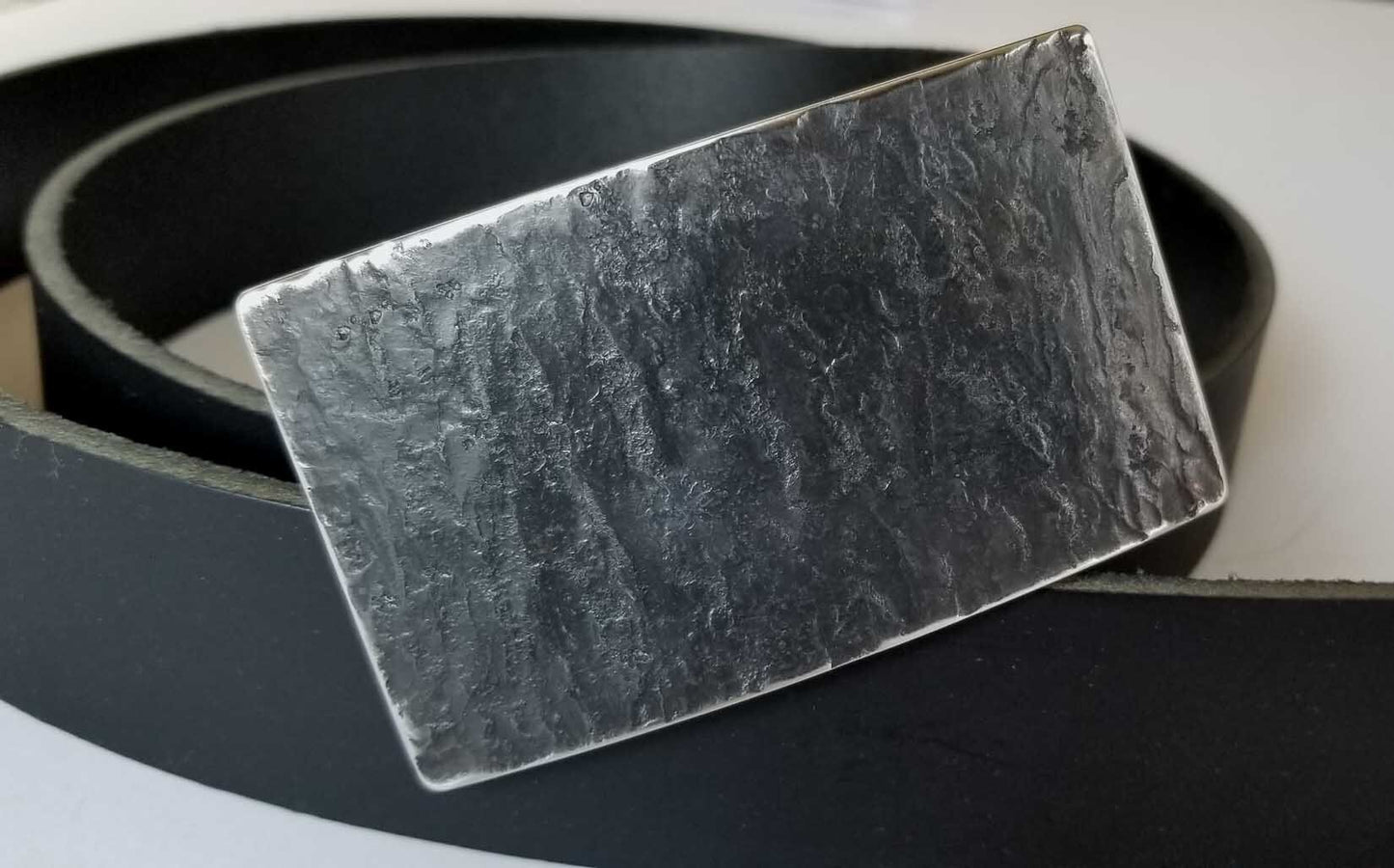 Belt and Buckle, Slate Belt Buckle Set for Jeans, Canadian Made, Hand Forged Stainless Steel Buckle with 1-1/2" Leather Belt w/Snaps