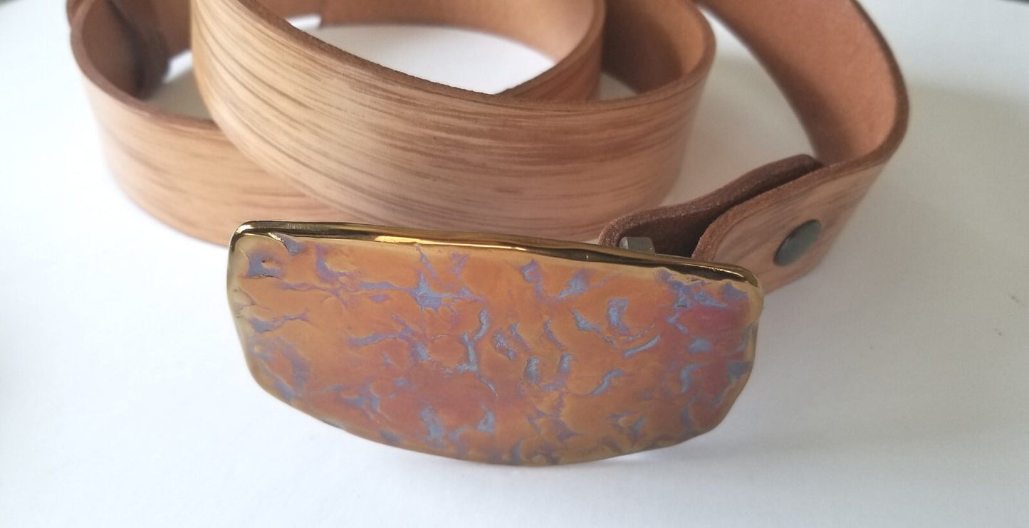 Handcrafted Orange Belt Buckle with Hand Dyed Belt, Hypoallergenic Accessory, Canadian Made Accessories For 1.5 Leather Belt, Gift Ideas