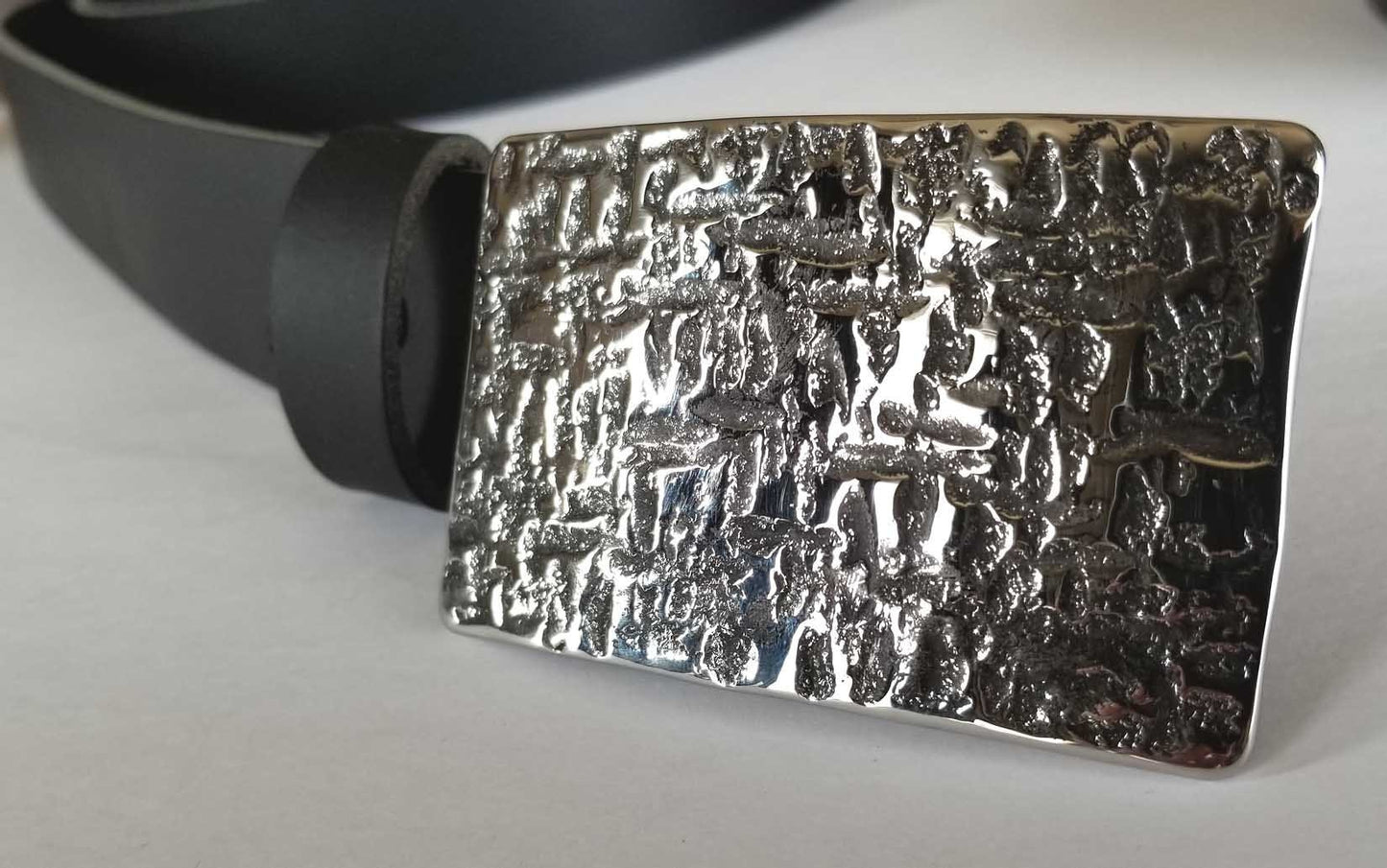 Belt Buckle Set for Jeans ~ Architectural Series ~ Silver & Black ~ Hand Forged Stainless Steel Buckle For 1-1/2" Leather Belt w/ Snaps