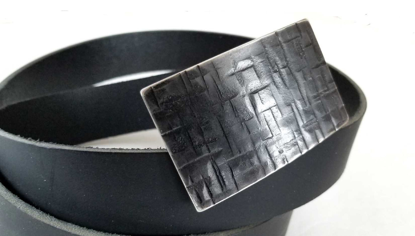 Buckle & Belt Set, Black Buckle, Blue Jean Belt Buckle Set, Hand Forged Stainless Steel Buckle w/ Snap Leather Belt, 5 Belt Colour Choices