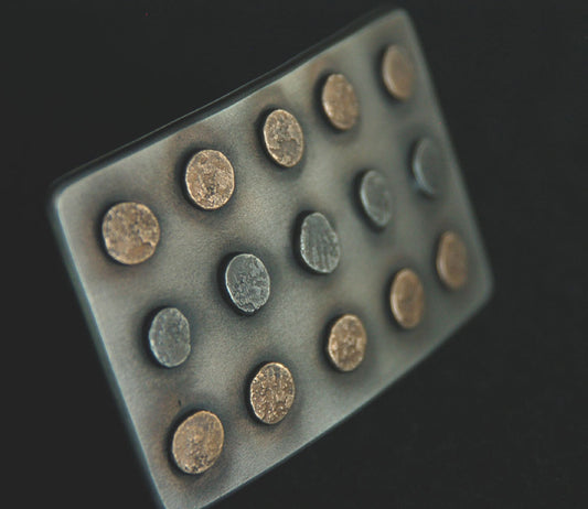 Hand forged, polka dot buckle.  Made in Canada by Kingston Metal Artist, Robert Aucoin.