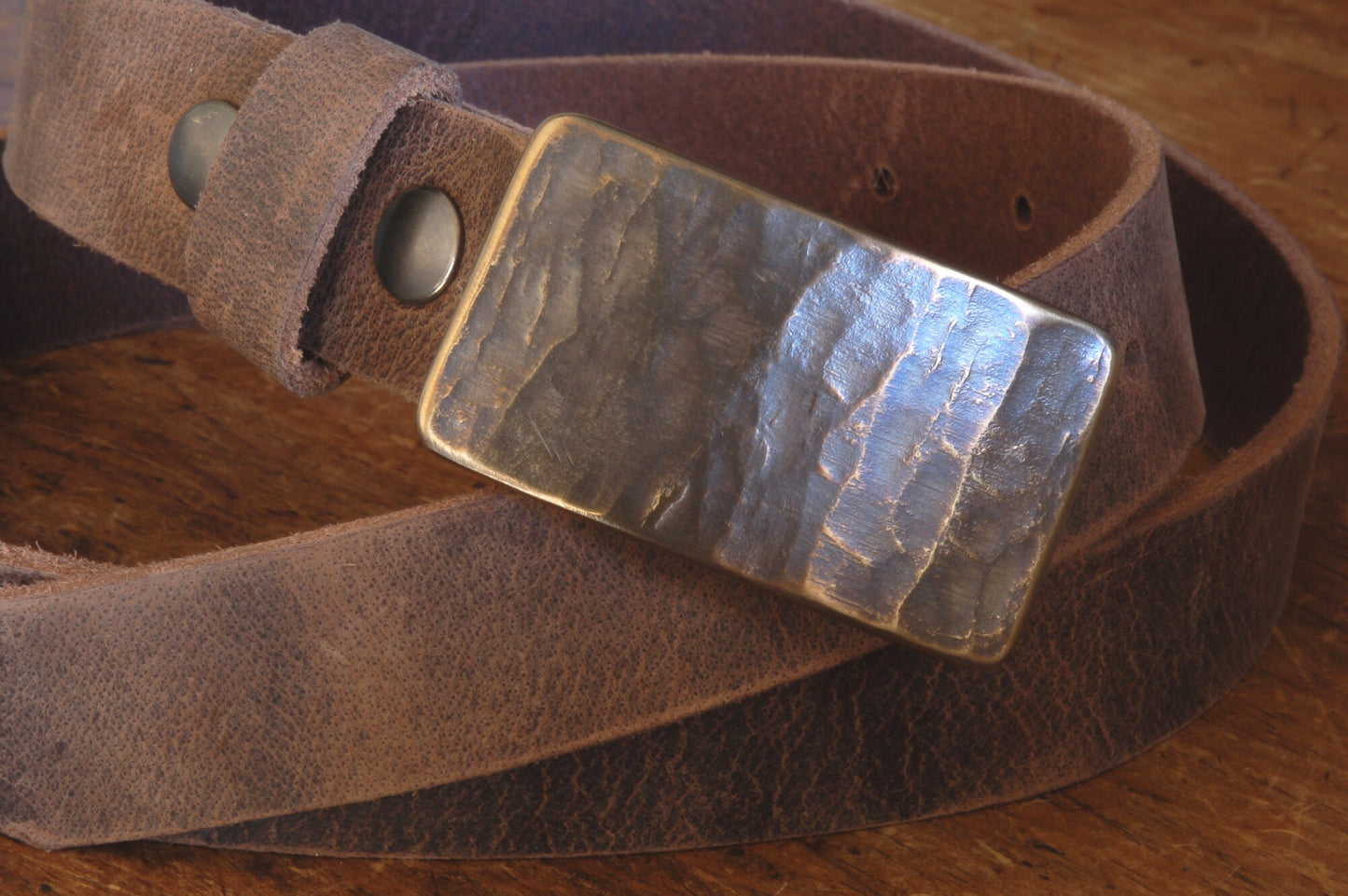 Belt Buckle, Natural Wood Grain, Hand Forged Accessory, Stainless Steel Buckle for Jeans, Chino, Casual Friday, Signed Original by Aucoin