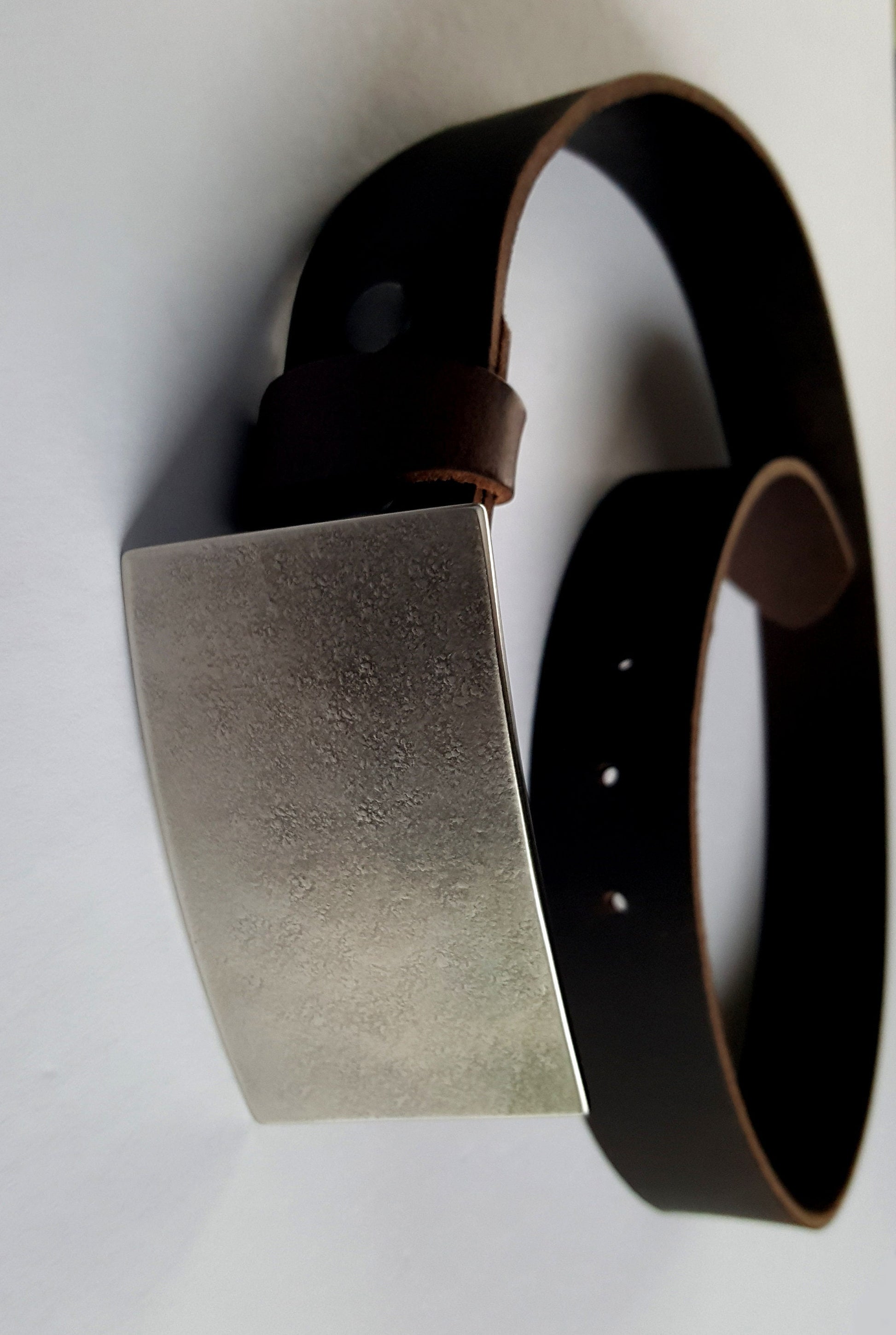 Belt & Buckle Handcrafted Stainless Steel and Leather Groomsmen's Accessories Gifts for Dad or Mom Belt Buckle and Leather 1-1/2" Belt