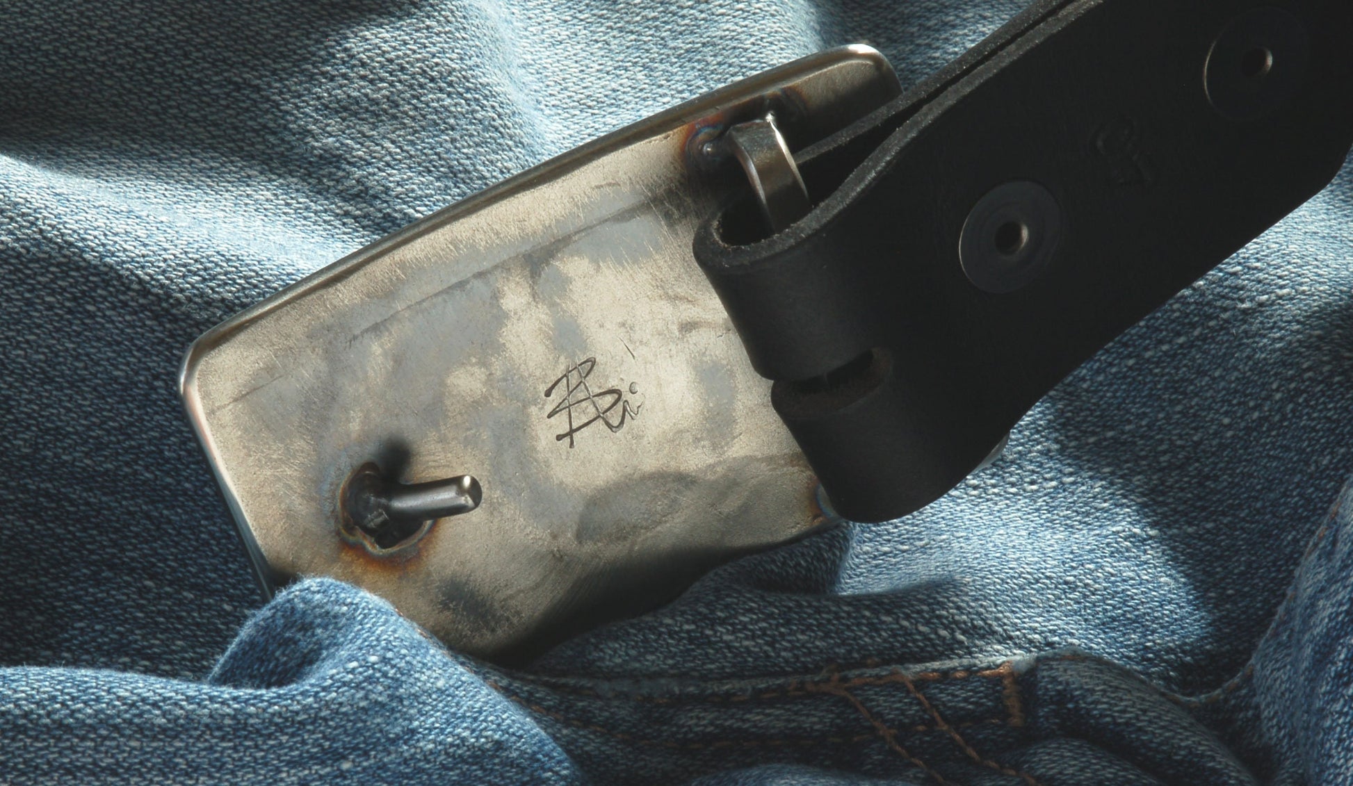 Blue Grey Belt Buckle & Charcoal Grey Belt Set For Jeans ~ Unisex Gifts ~ Hand Forged Stainless Steel Buckle Fits 1-1/2" Leather Dress Belt