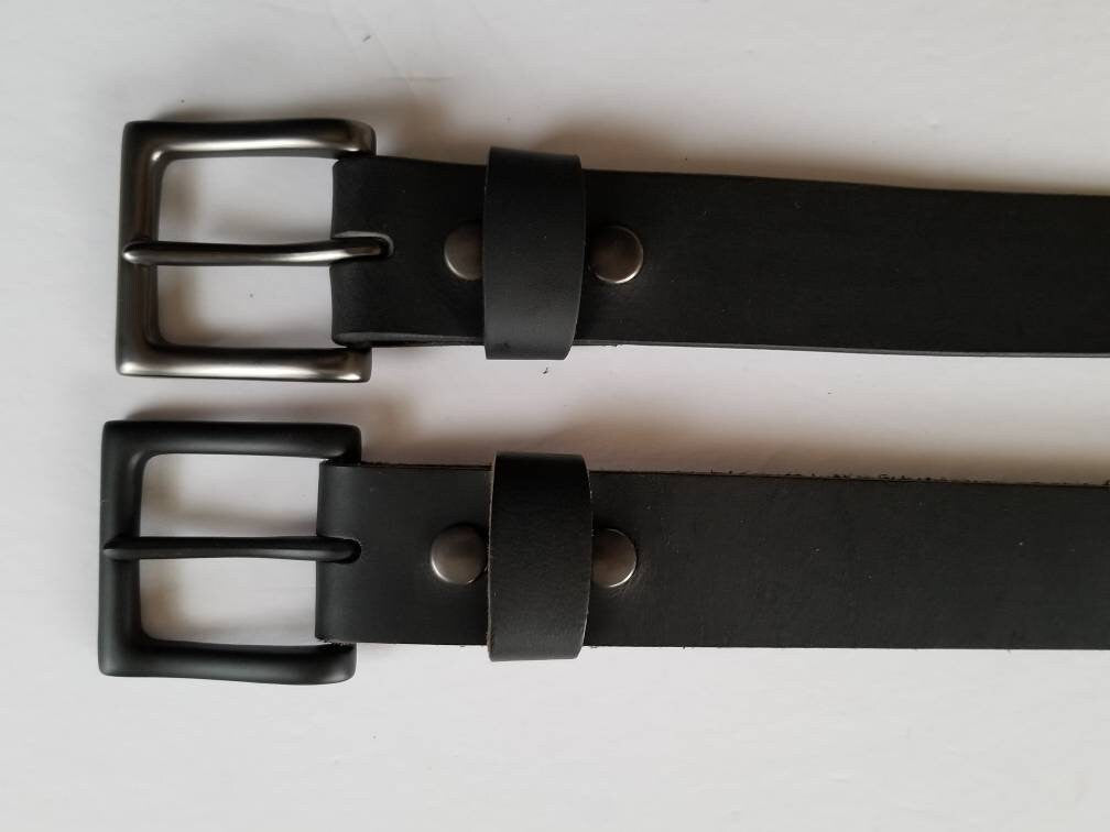 Black Leather Belt and Buckle Set Gunmetal or Black Buckle 1-1/2" Belt for Jean~ 1-1/4" Belt & Buckle for Suit~ Custom Cut Belt