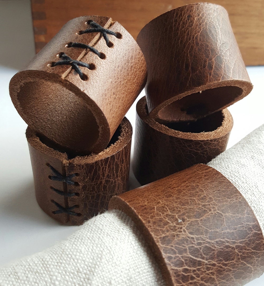 Leather Napkin Rings ~ Variety Colours Tan, Orange, Chartreuse, Purple Dining ~ Housewarming ~ Hostess Gift ~ Home Decor ~ Kitchen Accessory