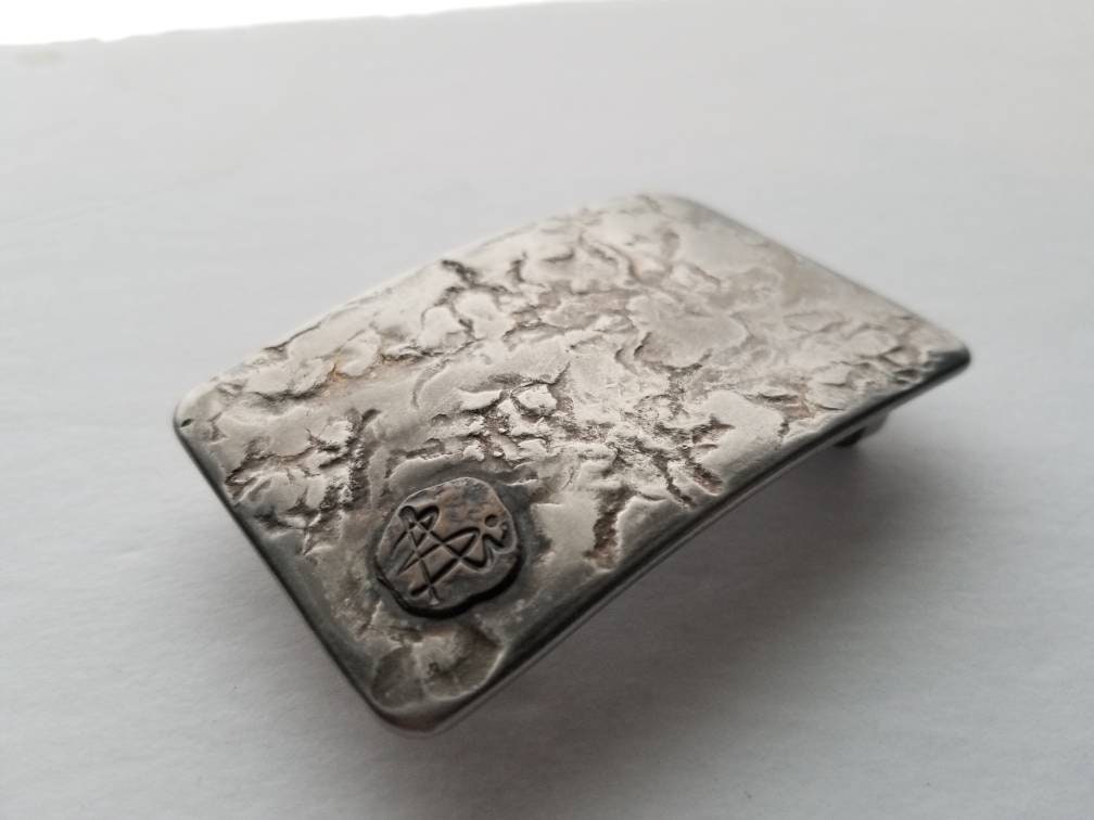 Belt Buckle Signed Original Silver Hand Forged Buckle w/ Bronze Artist's Signature, Hypoallergenic, Stainless Steel For 1.5" Leather Belt