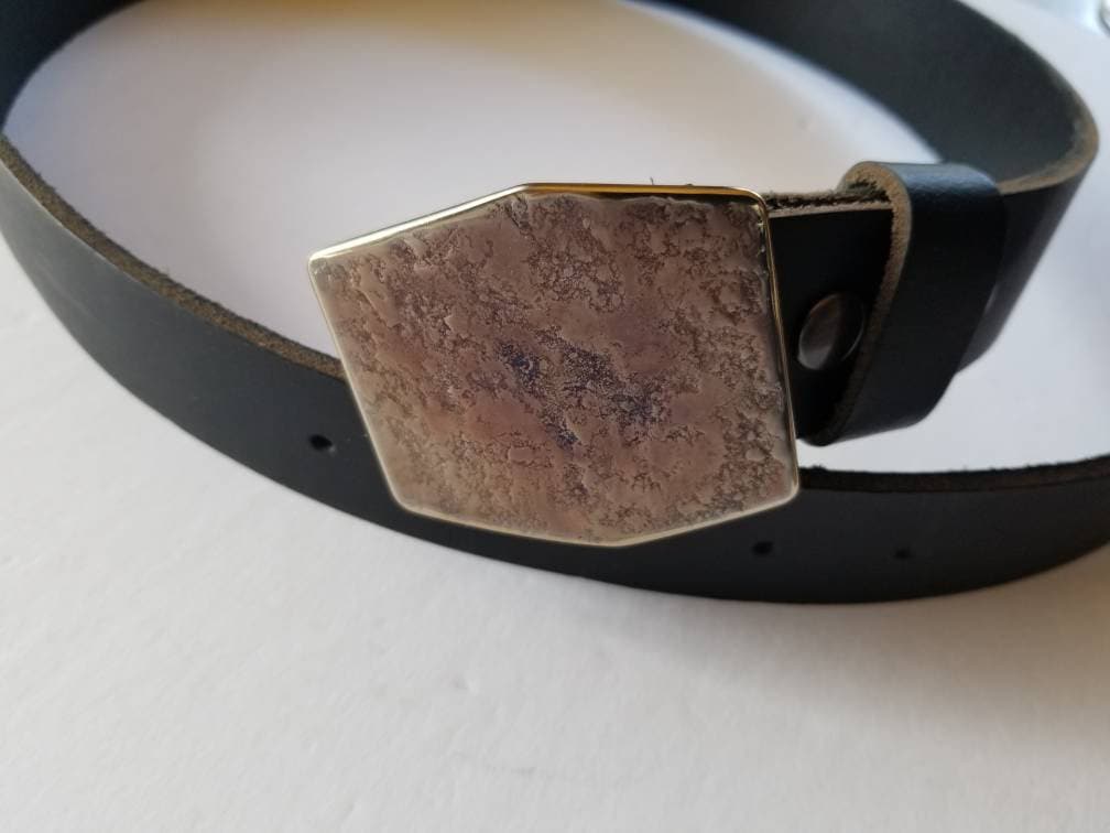 Belt & Buckle, Silver/Black Buckle or Rose Gold Buckle, Hypoallergenic, Stainless Steel Buckle and 1-1/2" Leather Belt for Jeans, Chinos