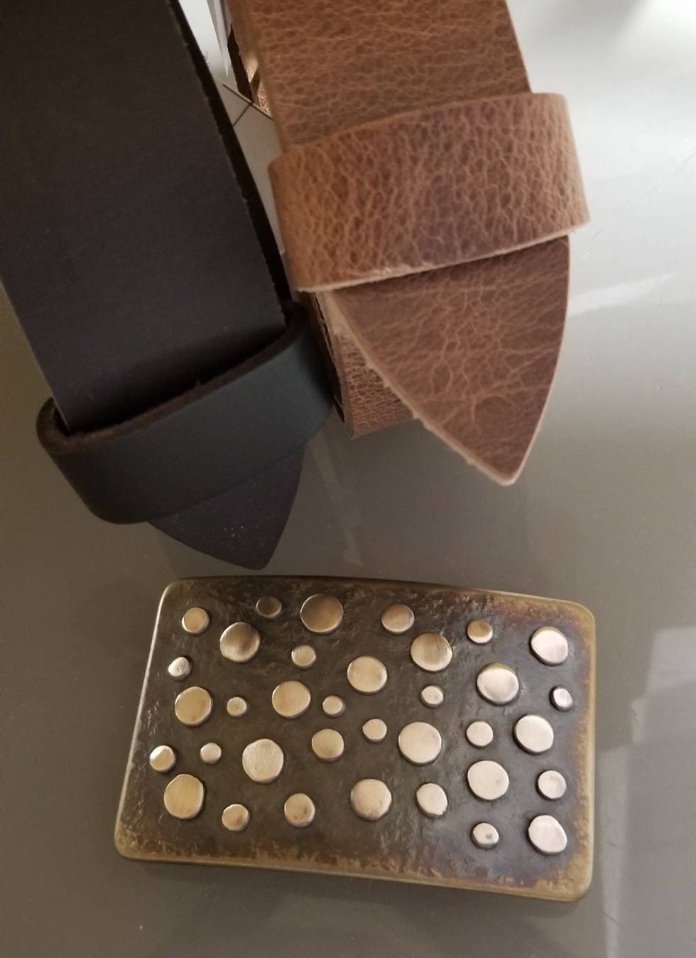 Belt Buckle, Polka Dot, Signed Original Belt Buckle, Hypoallergenic Buckle for 1.5" Jean, Hand Forged Stainless Steel Silver or Bronze Dot