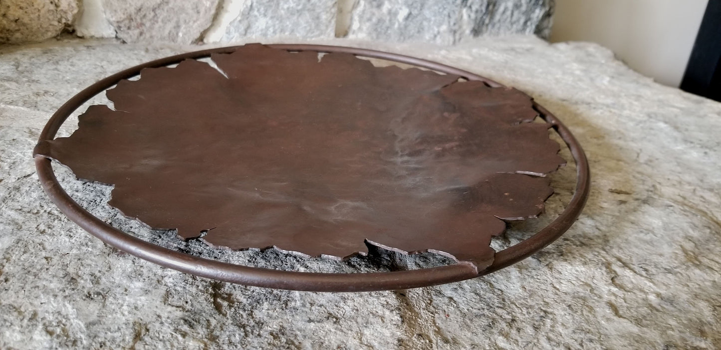 Serving Tray Rustic Metal Leaf Canadiana on Display w/ Stand Made in Canada Bronze Cottage Gift, Housewarming Gift Hostess Gift