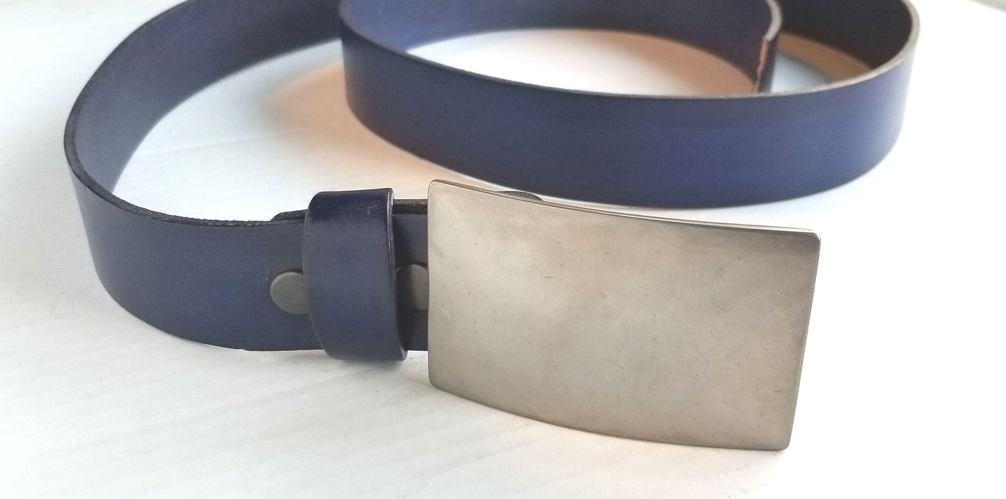 Belt & Buckle, Jean Buckle on Blue Belt, Hand Forged Anvil Textured Buckle, Boyfriend Gift, Signed Original Buckle fits 1-1/2" Belt for Jean