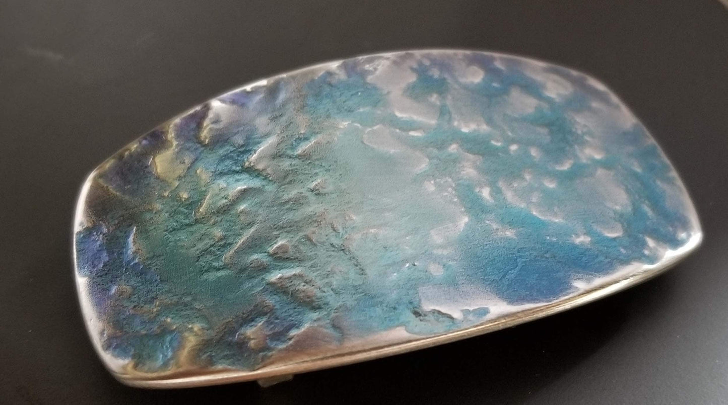 Blue Jean Buckle Belt Buckle Hand Forged Blue Gold or Blue Silver Signed Original Stainless Steel Cowboy Gifts for Guys Rodeo Buckle