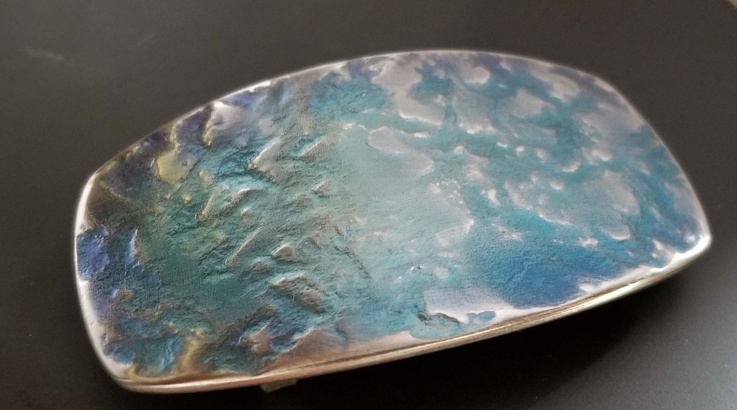 Blue Jean Buckle Belt Buckle Hand Forged Blue Gold or Blue Silver Signed Original Stainless Steel Buckle for Jeans Gifts for Guys or Gals