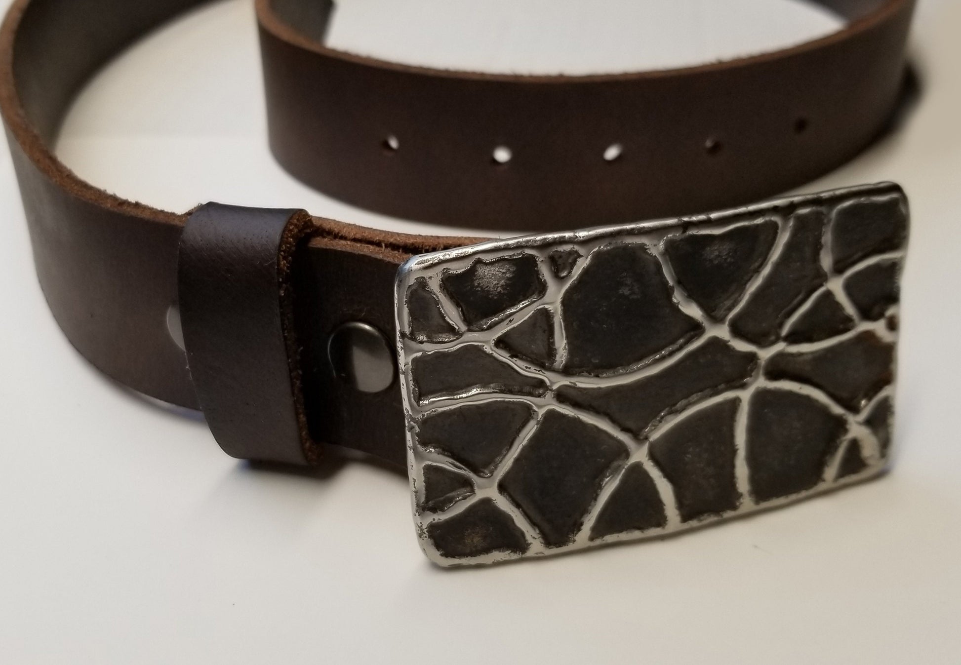 Belt and Buckle Hypoallergenic Accessories Stainless Steel with Silver or Bronze Design & 1.5" Leather Belt Stainless or Bronze Anniversary