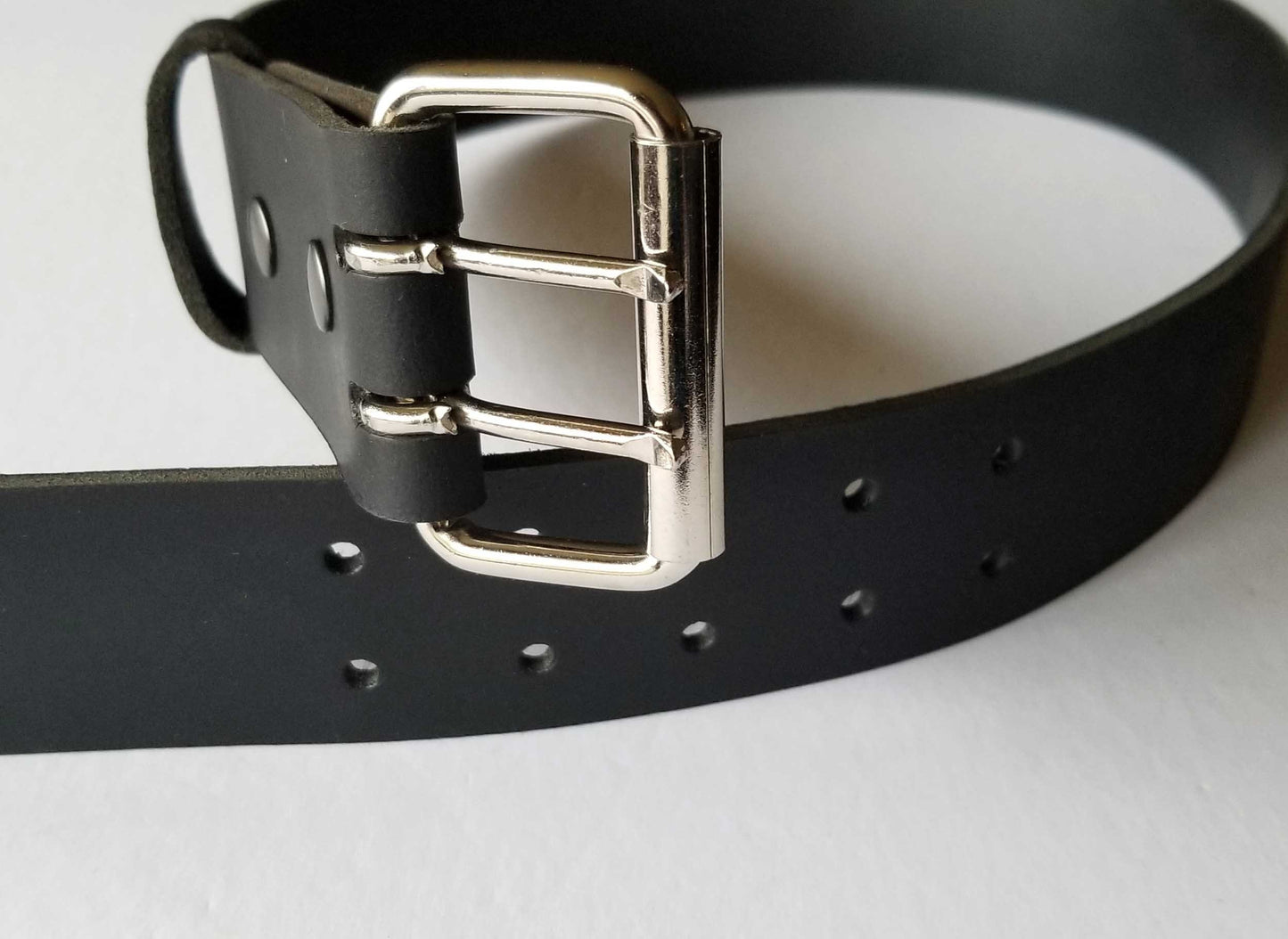 2 INCH Leather Belt & Buckle for Jeans, Workwear, Motorcycle Gear, Two Rows of Holes, INTERCHANGEABLE Belt with Snaps, 2" Leather Belts,