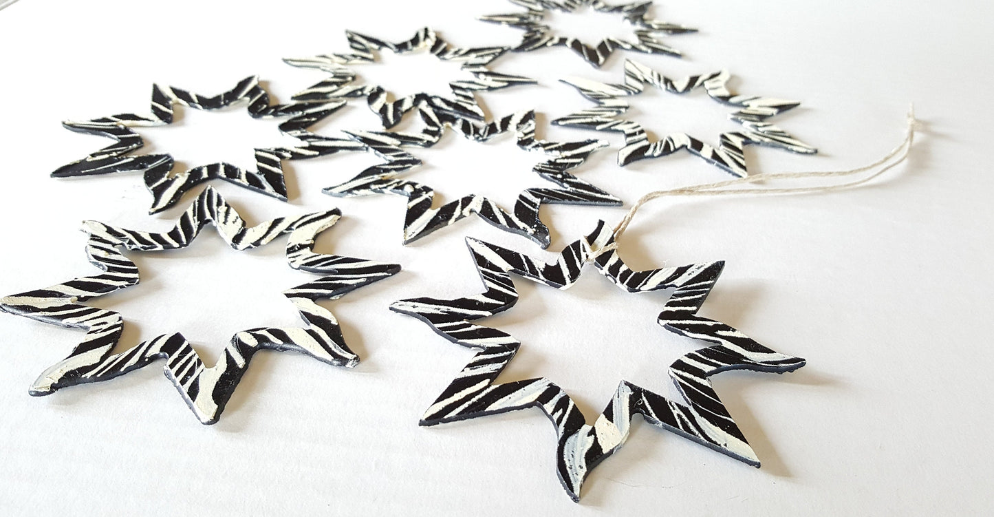 Metal Stars Hand Painted Stars with String for Hanging Tree Ornament or 4 Gift Bag, Housewarming Gift, Baby's First Ornament, Window Display