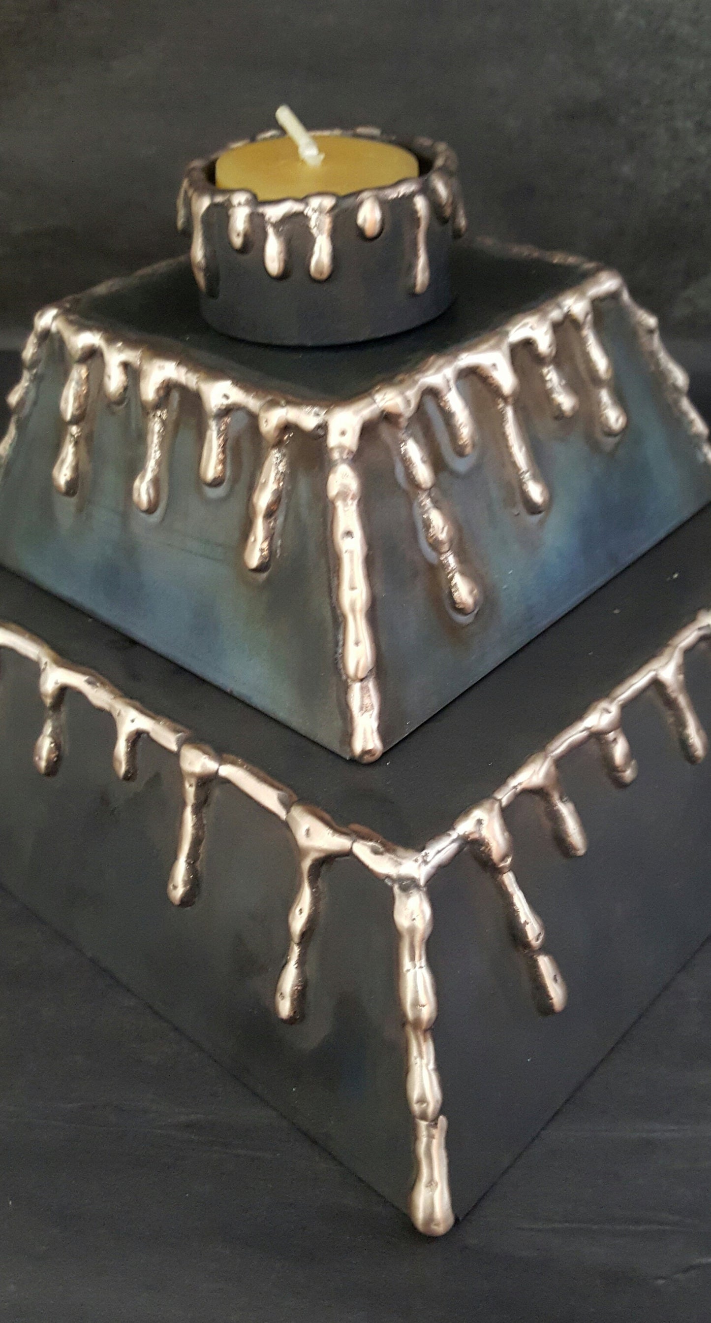 Display Stand, Bronze & Black Metal Pedistal, Candle Holder Display, Jewelry Display, Candle Display, Mantle Centerpiece, Bronze Drizzle