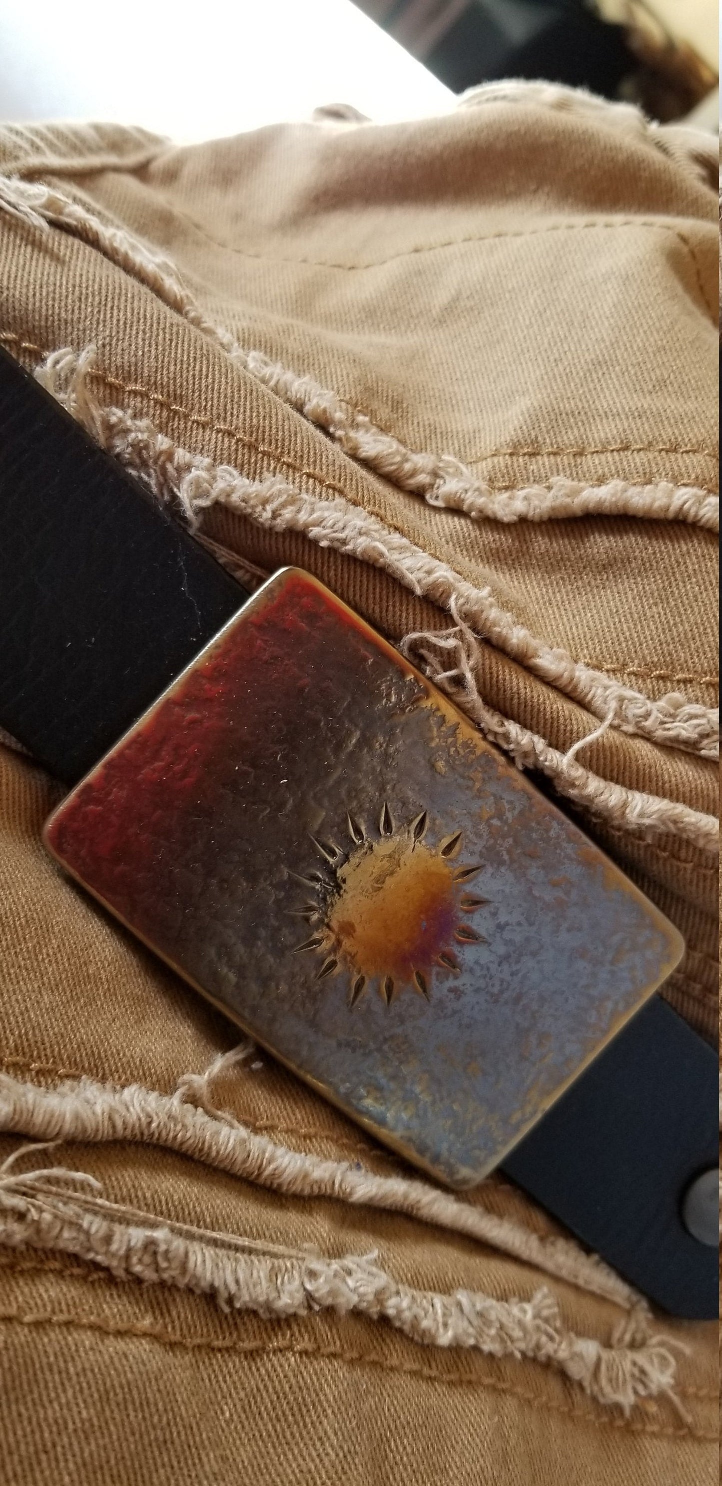 SUN Buckle, Sunburst, Hand Forged Buckle, Handmade Gift, Hypoallergenic Accessory, Stainless Buckle For 1.5" Jean Belt, Various Colors