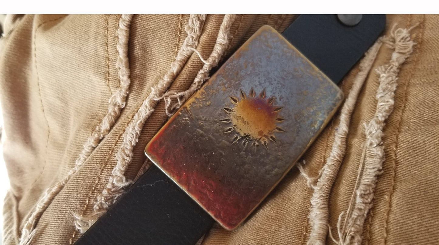 SUN Buckle, Sunburst, Hand Forged Buckle, Handmade Gift, Hypoallergenic Accessory, Stainless Buckle For 1.5" Jean Belt, Various Colors