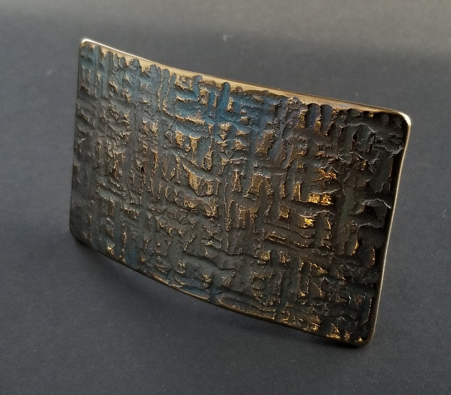 Belt Buckle, Unisex Blue Jean Buckle, Architectural Series, Gold & Blue Buckle, Hand Forged Stainless Steel Buckle Fits 1-1/2" Leather Belt