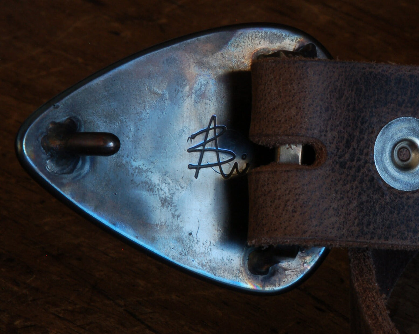 Buckle & Belt, Guitar Pick, Canadian Made, Hypoallergenic, Musician's Buckle, Hand Forged, Stainless Steel Buckle and Belt for Blue Jeans