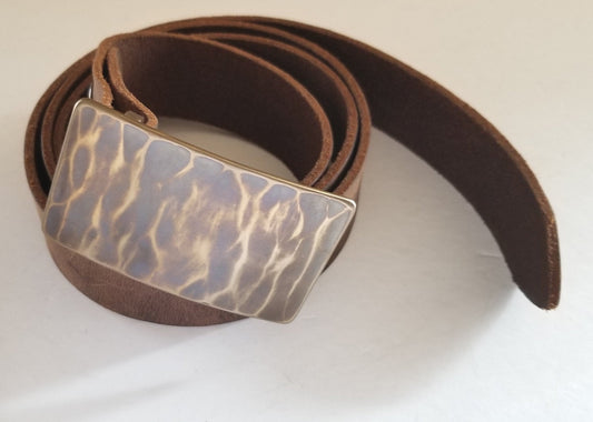 Belt and Buckle Bronze Wood Grain Belt & Buckle Set For Jeans Silver or Blue Hand Forged Stainless Steel Buckle Fits 1.5" Leather Belt