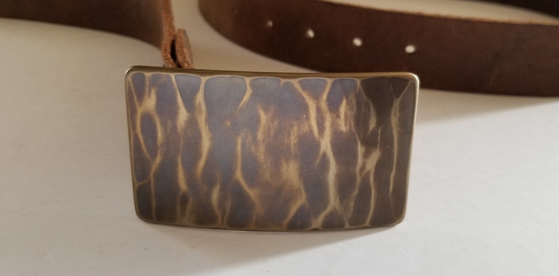 Belt and Buckle Bronze Wood Grain Belt & Buckle Set For Jeans Silver or Blue Hand Forged Stainless Steel Buckle Fits 1.5" Leather Belt