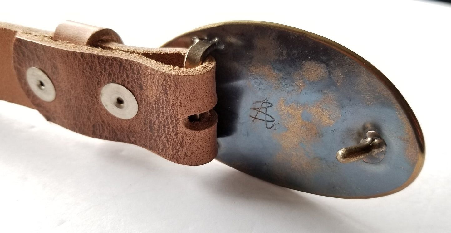 Polka Dot Belt Buckle for Suits Canadian Artisan Original Hand Forged Buckle Unisex Belt Buckle Bronze or Silver for 1-1/4" Leather Belt