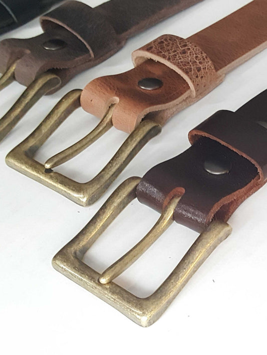 Leather Belt & Simple Buckle 1-1/2" Wide Leather Belt with Snaps and Simple Buckle Belt for Jean Father's Day Gift Mother's Day Gift