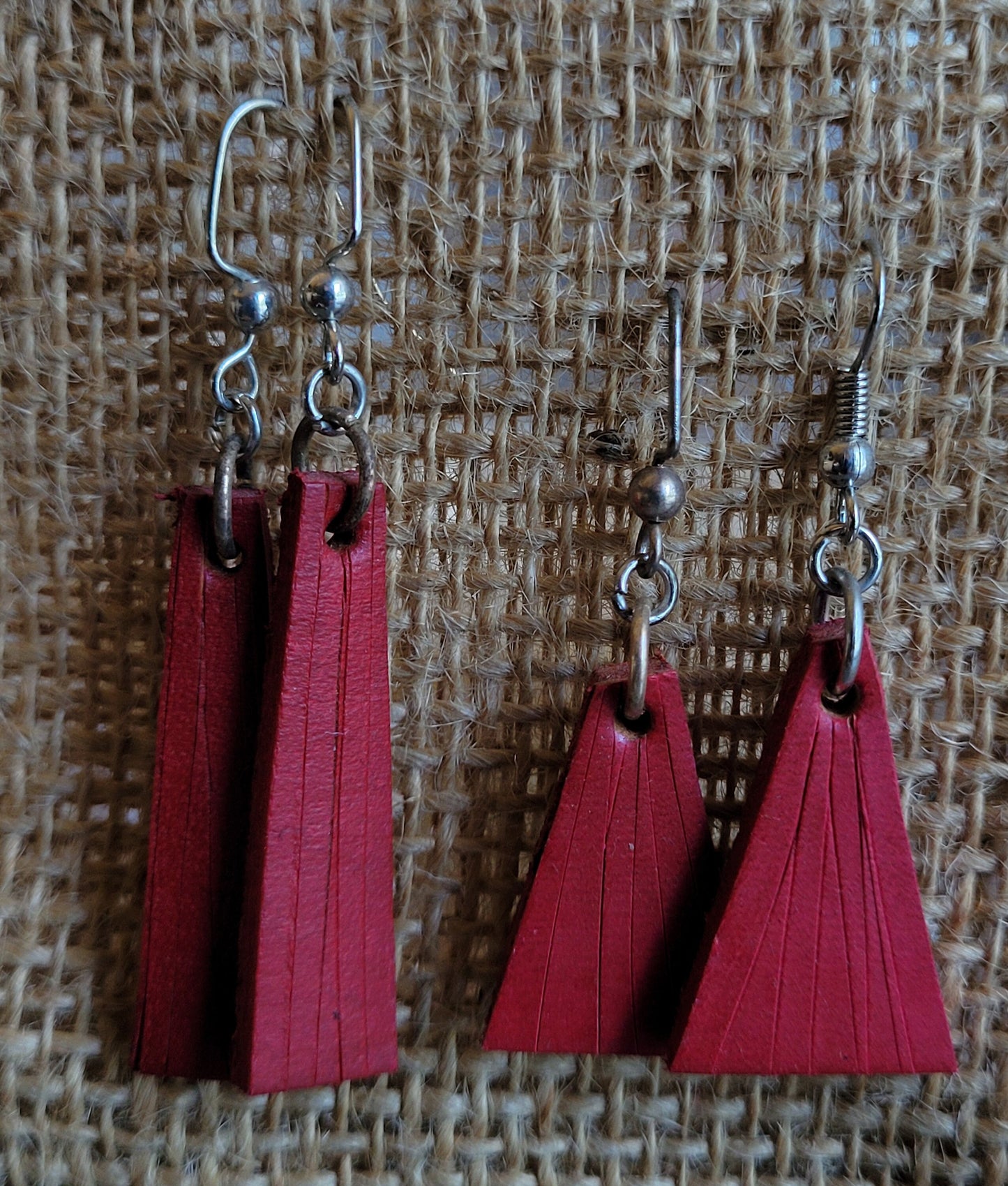 Earrings Red Leather Earring Set Shepherd Hooks Lightweight Hand Dyed Earring Set Leather Jewelry & Burlap Storage Gift Bag Perfect Gift