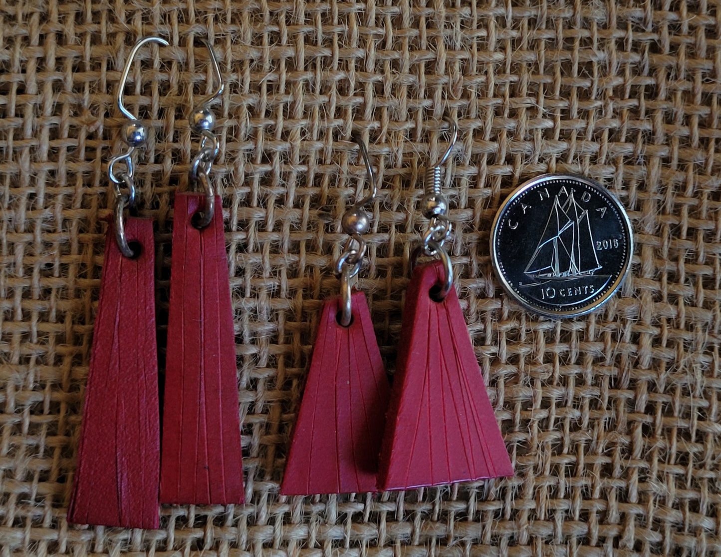 Earrings Red Leather Earring Set Shepherd Hooks Lightweight Hand Dyed Earring Set Leather Jewelry & Burlap Storage Gift Bag Perfect Gift