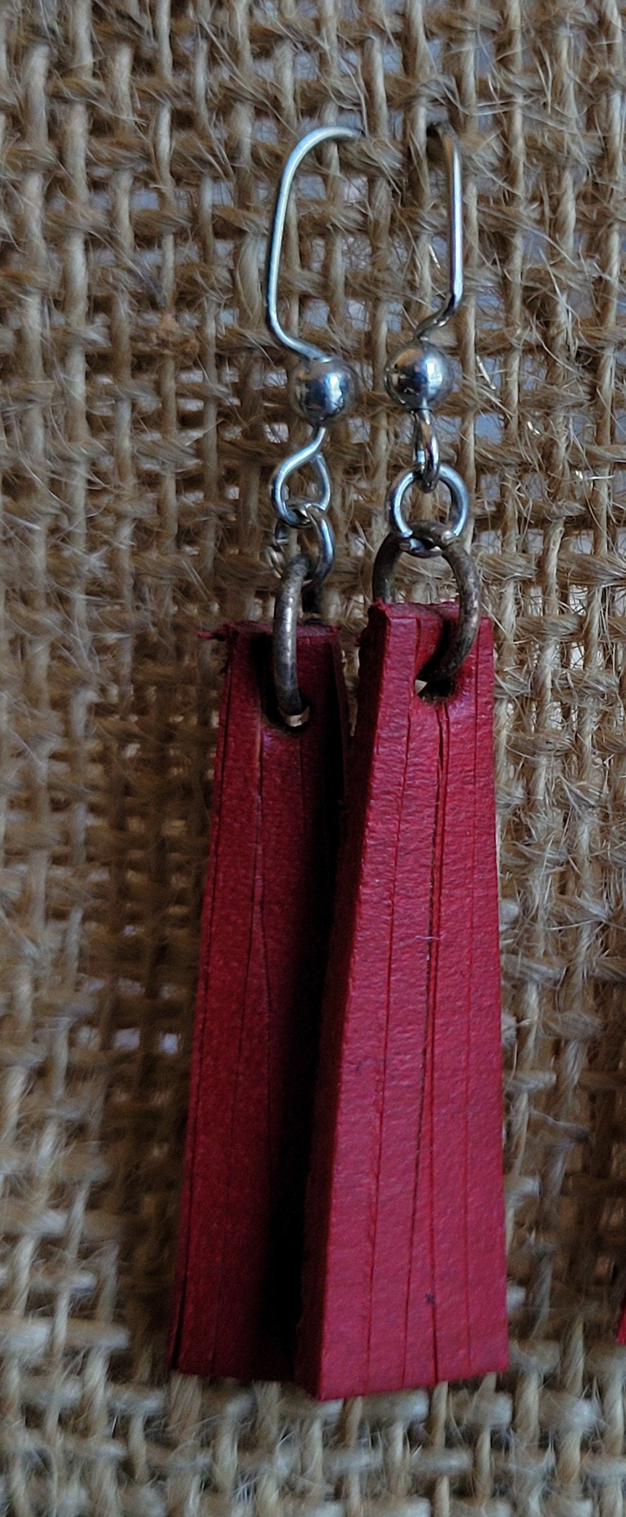 Earrings Red Leather Earring Set Shepherd Hooks Lightweight Hand Dyed Earring Set Leather Jewelry & Burlap Storage Gift Bag Perfect Gift