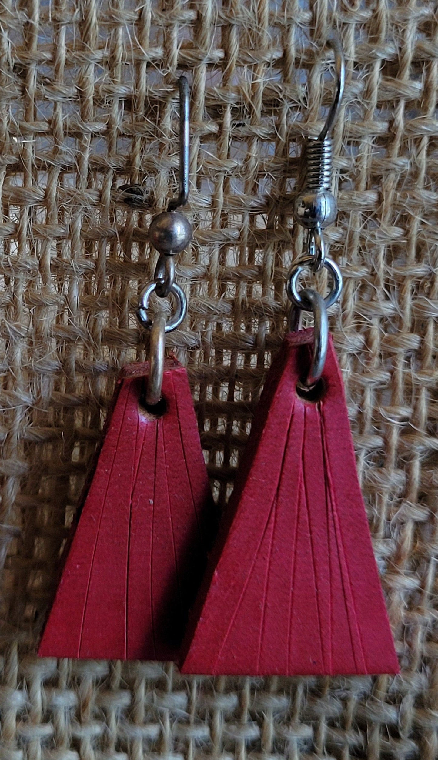 Earrings Red Leather Earring Set Shepherd Hooks Lightweight Hand Dyed Earring Set Leather Jewelry & Burlap Storage Gift Bag Perfect Gift
