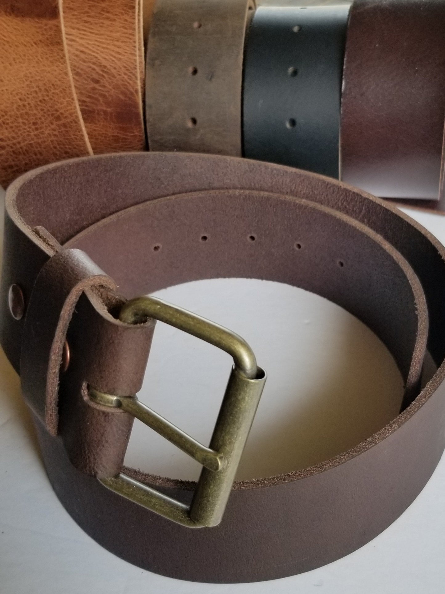 2" INCH Leather Belt & Buckle for Jeans or Scottish Kilt Belt, INTERCHANGEABLE Belt w/ Snaps, Custom Belt, Two Inch Leather Belt with Buckle