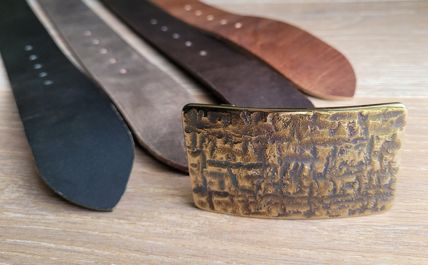 Belt Buckle, Unisex Blue Jean Buckle, Architectural Series, Gold & Blue Buckle, Hand Forged Stainless Steel Buckle Fits 1-1/2" Leather Belt