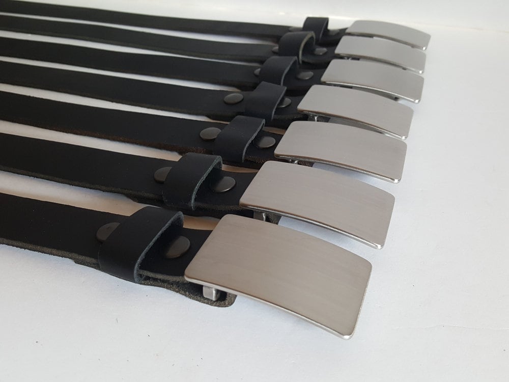 Men's Belt & Buckle, Brushed Stainless Buckle w/ Leather Belt Set, Choose from Five Belt Colours, Groomsmen's Accessories, Belt and Buckle