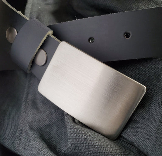 Men's Belt & Buckle, Brushed Stainless Buckle w/ Leather Belt Set, Choose from Five Belt Colours, Groomsmen's Accessories, Belt and Buckle