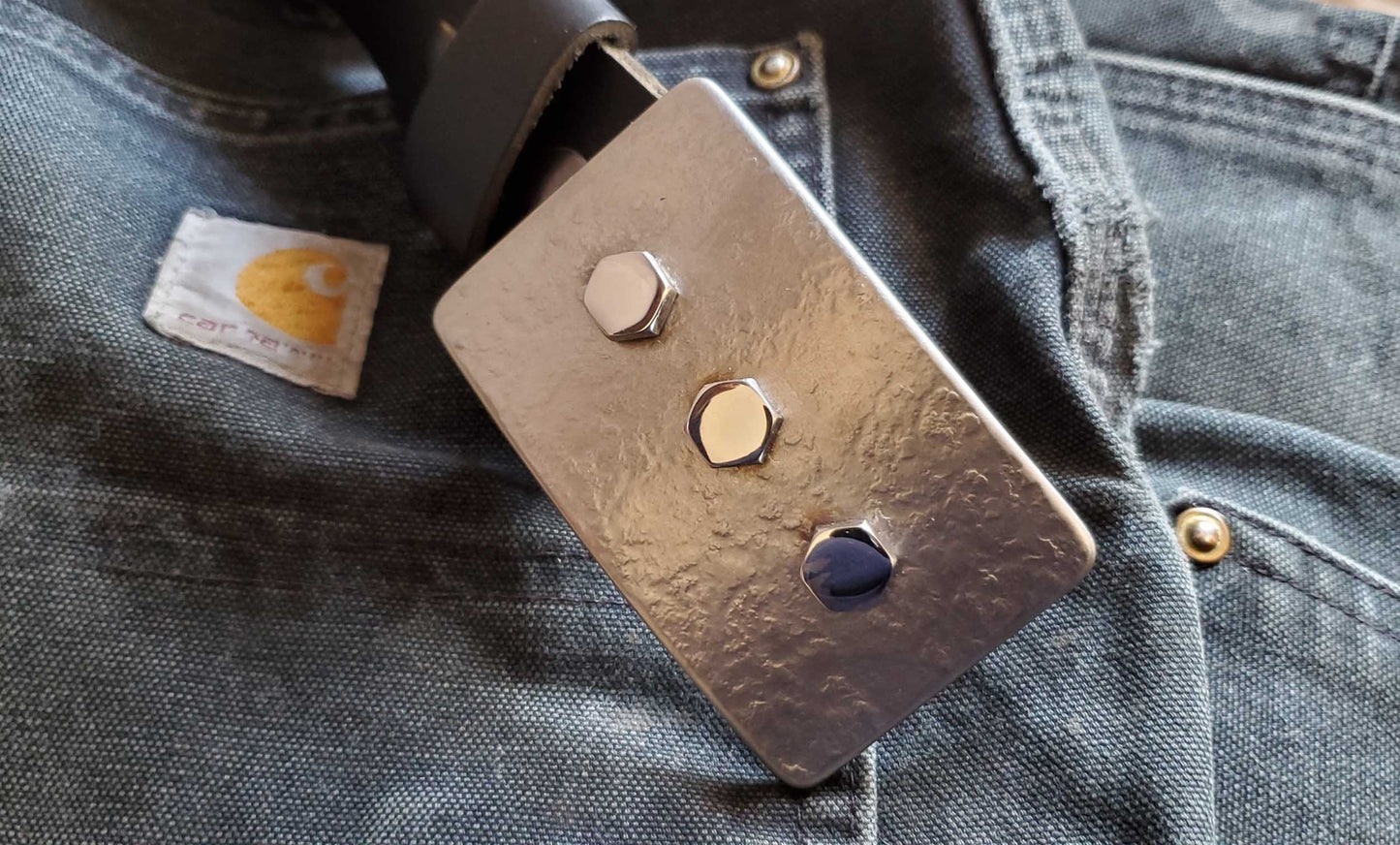 Industrial, Hex Head, Belt & Buckle, Solid Hand Forged Stainless Steel Buckle, Accessory and 1.5" Belt for Jean ,Workwear, Boyfriend Gift